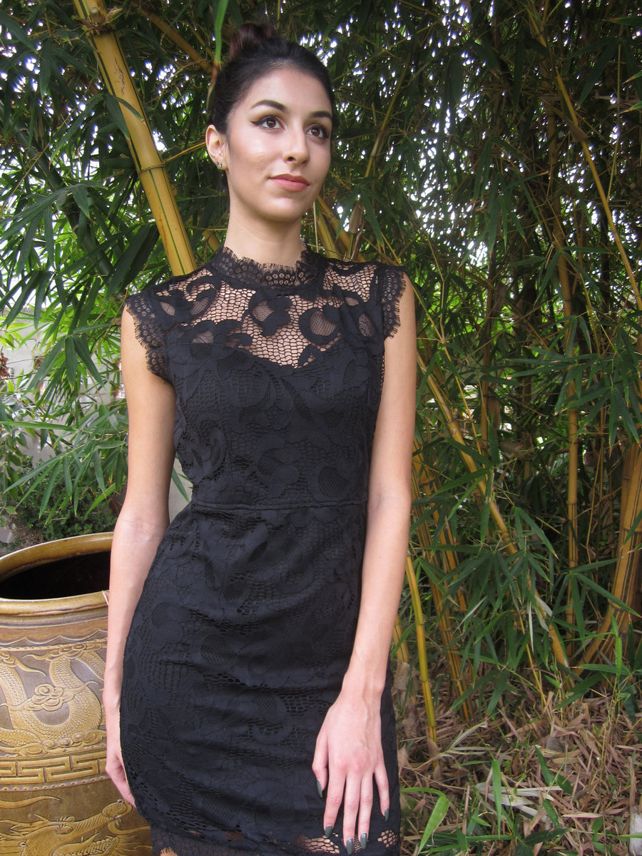 Sans Souci Mock Neck Lace Sheath Dress – Rogue LA