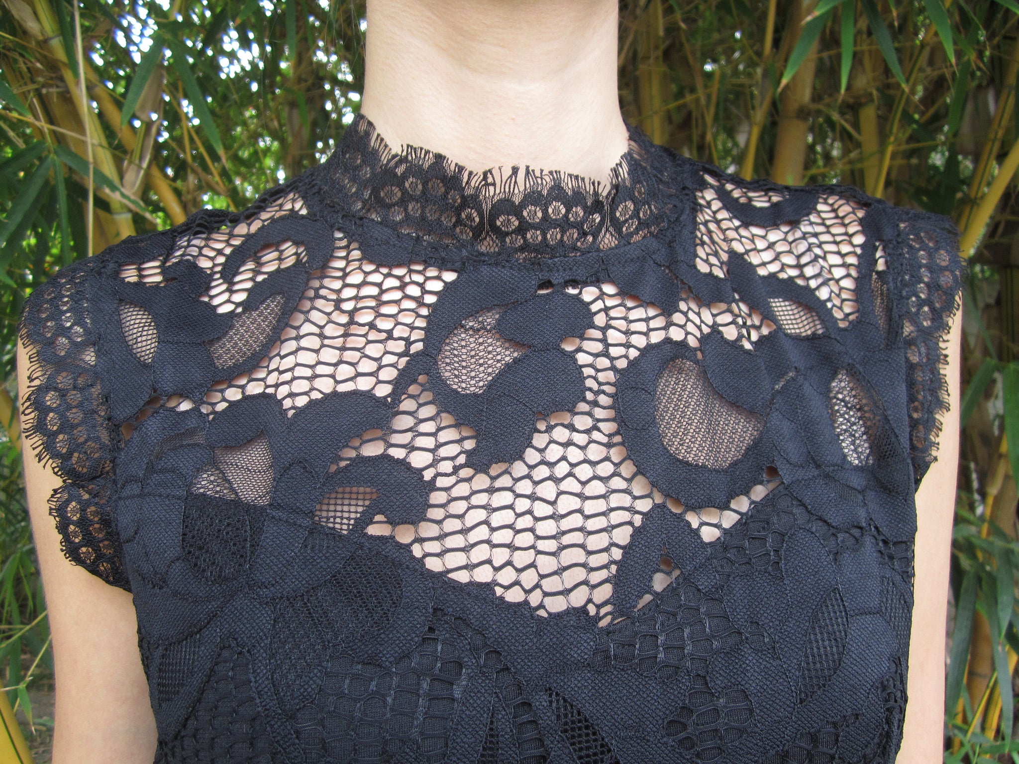 Sans Souci Mock Neck Lace Sheath Dress Rogue LA Sans Souci Mock Neck Lace Sheath Dress Rogue LA